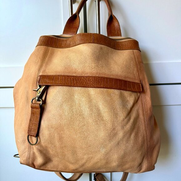 Free People Joey Distressed Brown Leather Backpack Bag (Convertible) - Picture 1 of 5